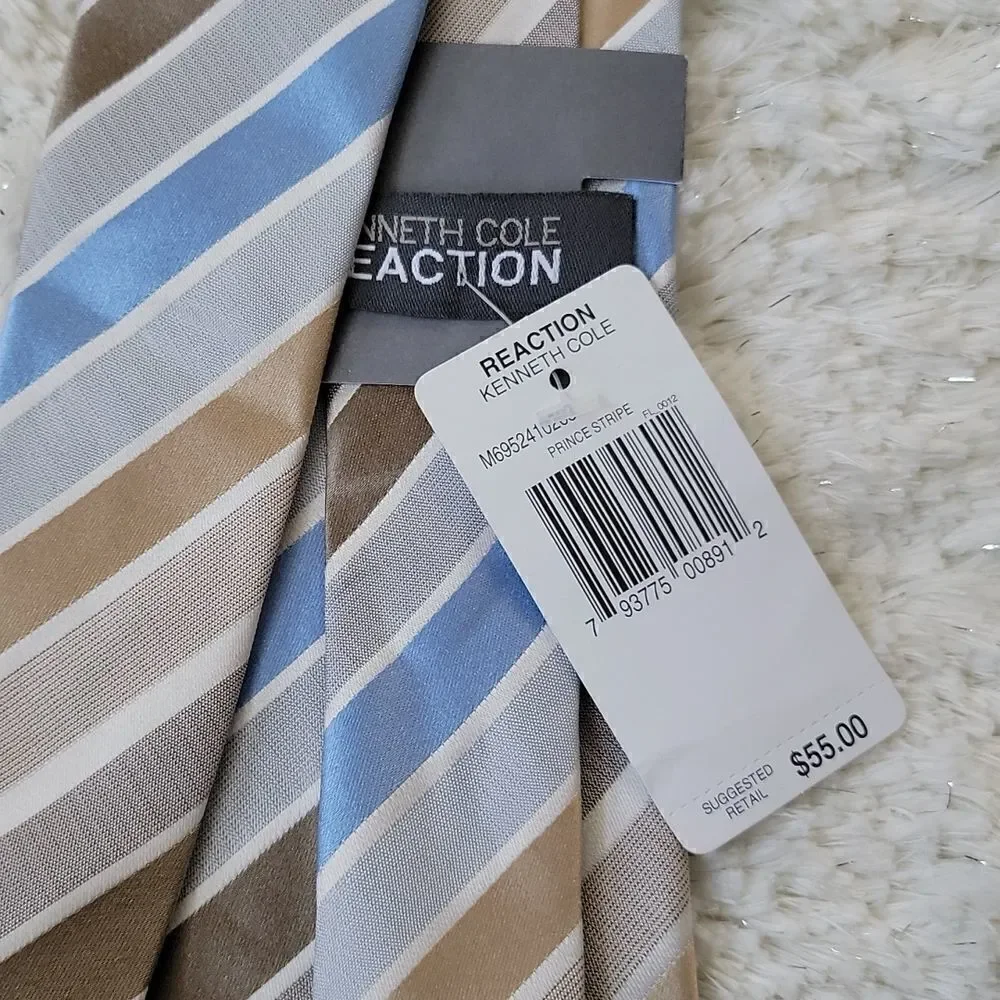 KENNETH COLE REACTION PRINCE STRIPE 100% SILK TIE - NEW!